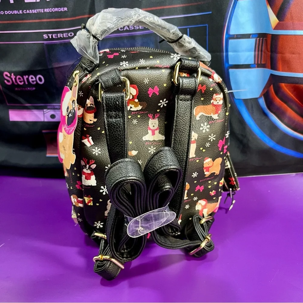 Betsey Johnson Christmas Dogs Small Backpack